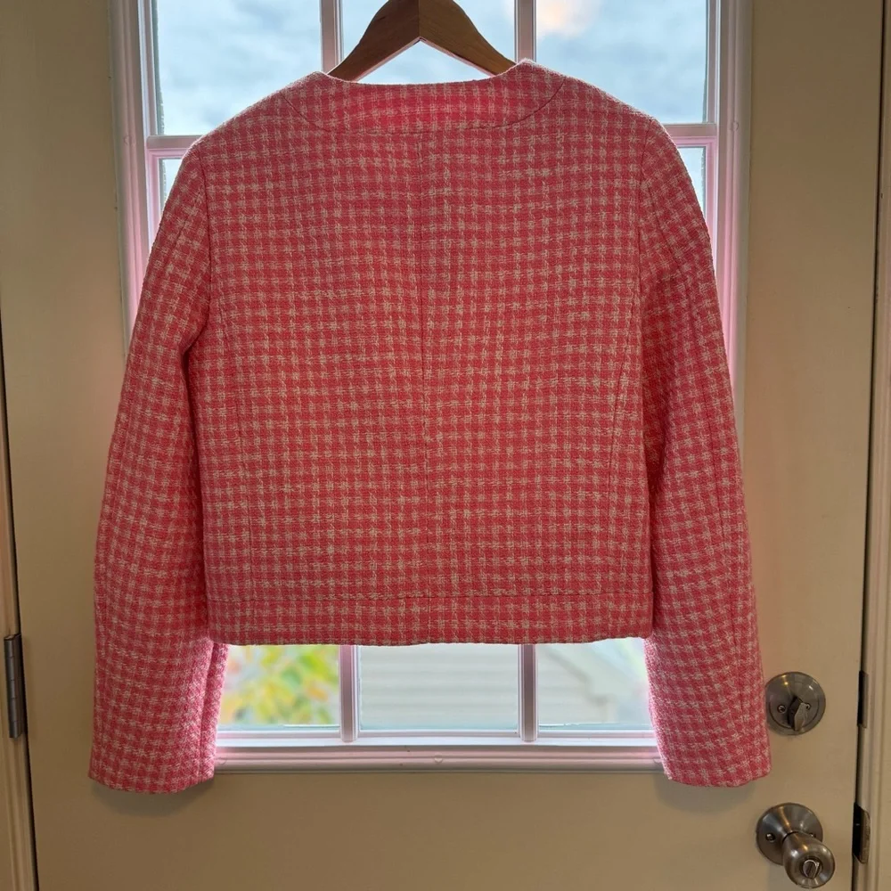 J. Crew Tweed Patch Pocket Lady Jacket, Size 8, Bubblegum Pink and White - Picture 7 of 10